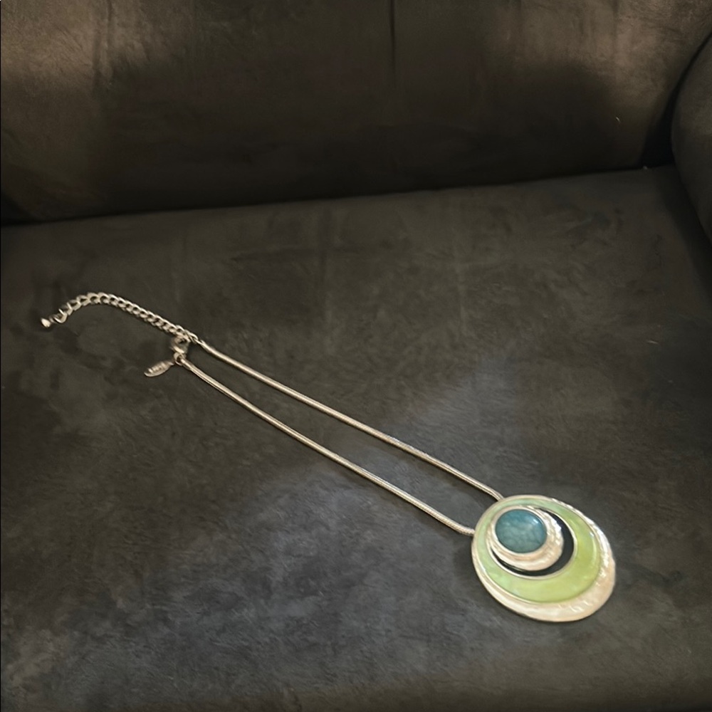 Chico's Silver and Turquoise Modern Necklace with Layered Pendant